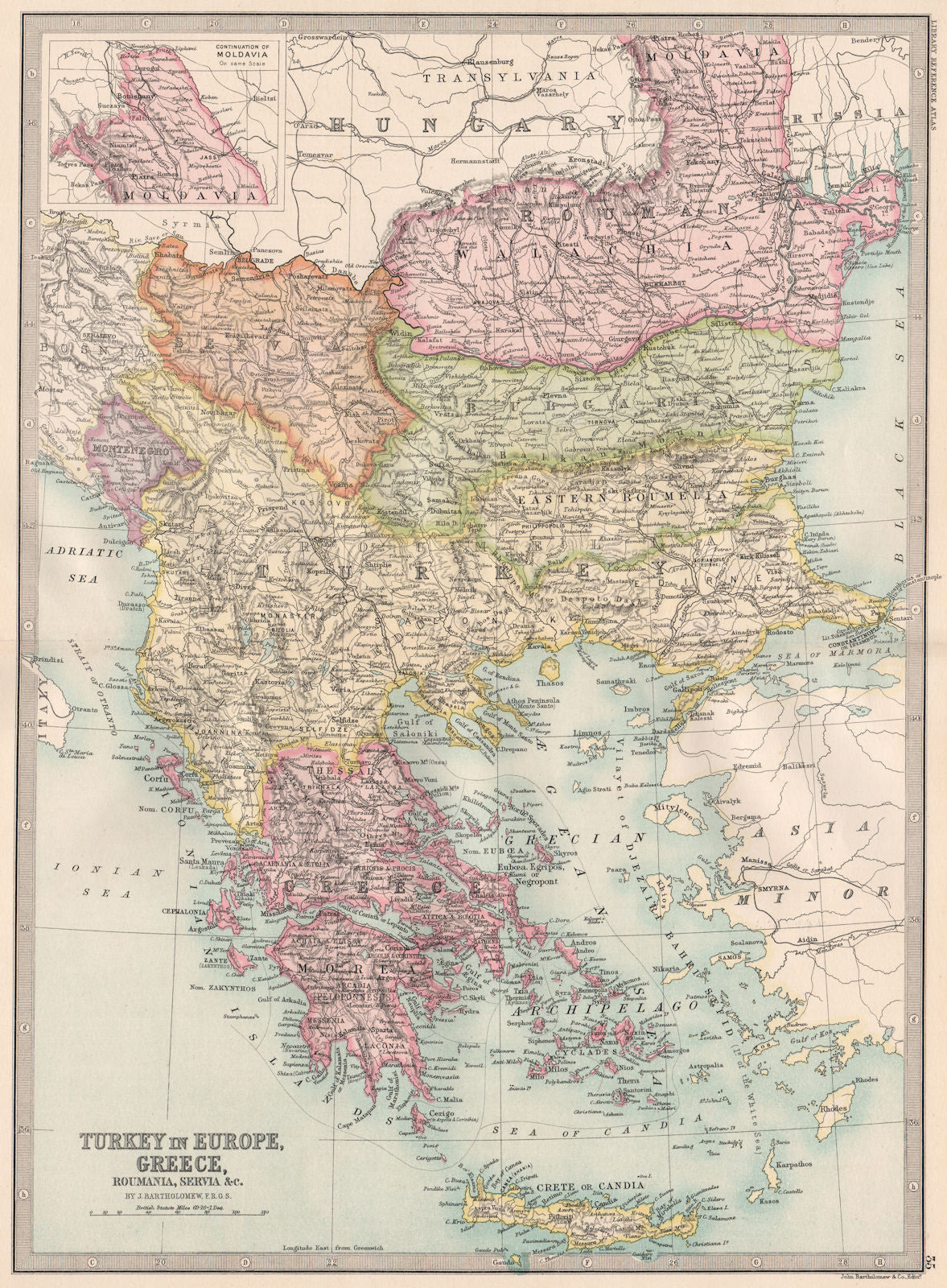 BALKANS. Turkey In Europe Greece Roumania Eastern Roumelia Wallachia 1890 map